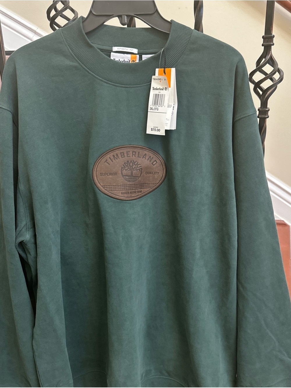 Timberland Green Crewneck Sweatshirt with Leather Logo Patch 3XL